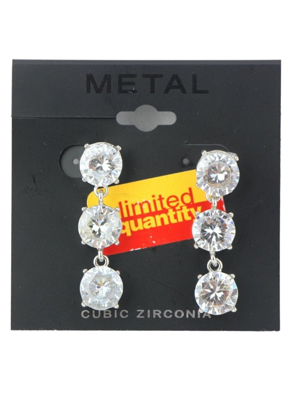 Metal Earrings 3 Tier Silver-tone Cubic Zirconia Studs Dangles #1024